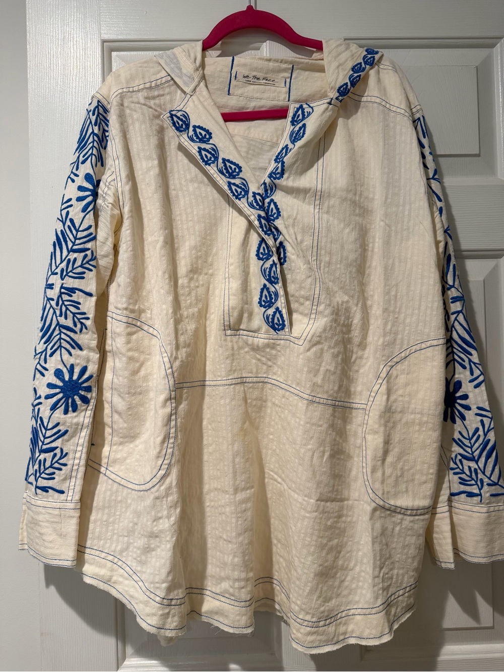 We The Free Cream Tunic with Blue Floral Embroidery - Picture 2 of 4